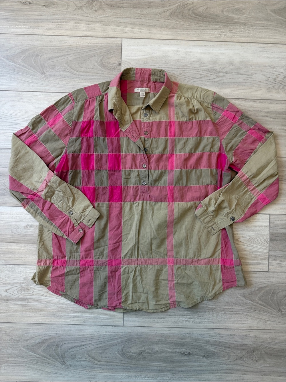 Burberry Brit Women’s Pink & Olive Plaid Button-Up Shirt